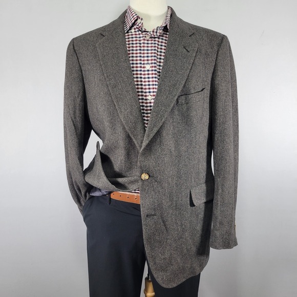 VTG JOS A BANK Men's Tweed Sport Coat Blazer Two Button‎ Gray Wool Size 44R